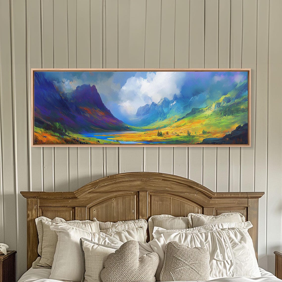 Colorful Fantasy Mountain Valley Purple Peaks Green Hills Poster