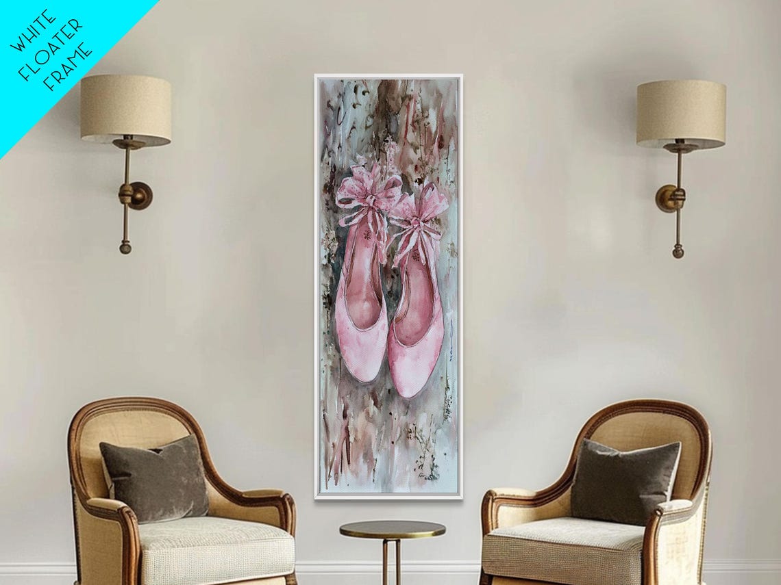Pink Ballet Shoes Ribbons Watercolor Dancer Gift Wall Art Poster