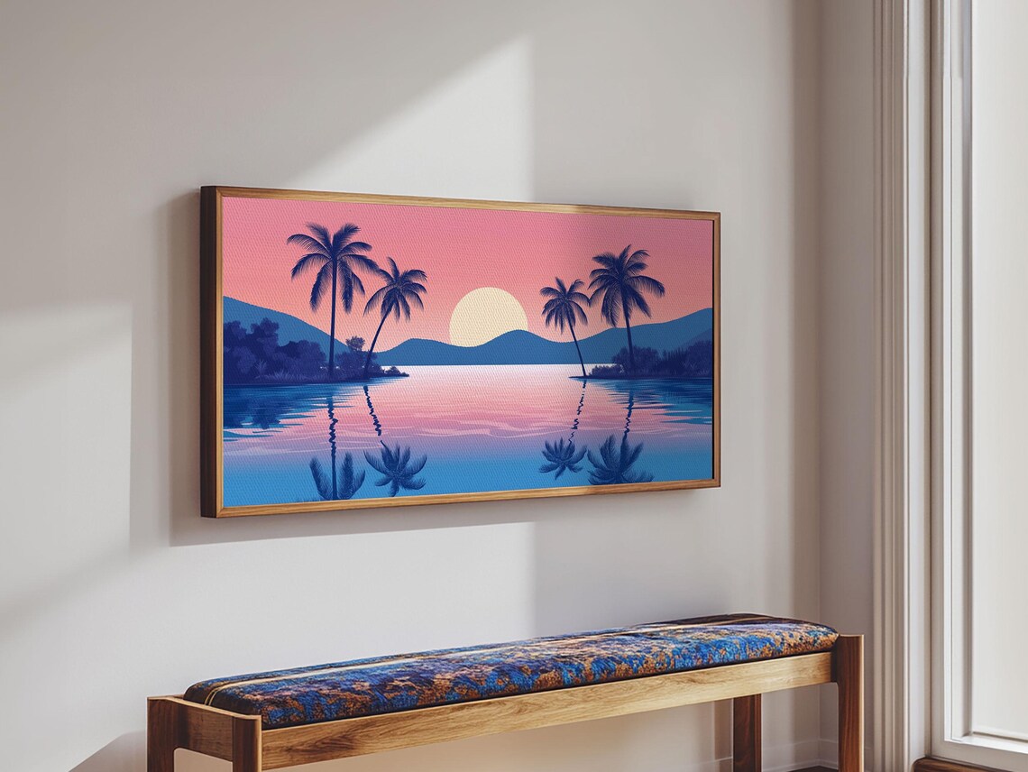 Abstract Vaporwave Sunset Over A Beach Landscape - Image 3