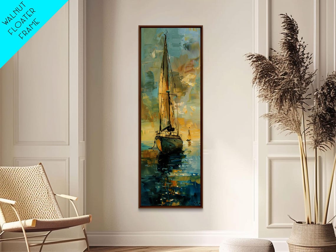 Sailboat With Golden Sails On Calm Water Impressionist Nautical Poster - Image 4