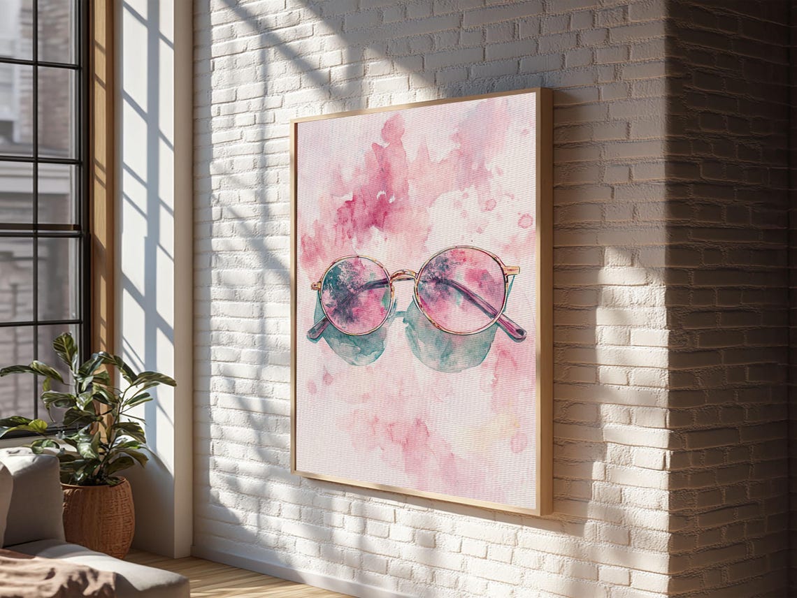 Rose Tinted Sunglasses Watercolor Pink Retro Fashion Art Print - Image 4