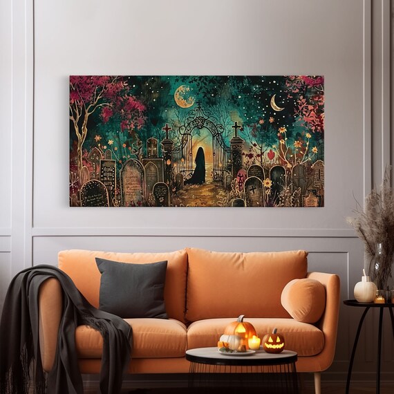 Banshee Graveyard Spooky Halloween Night Moon Decor Wall Art