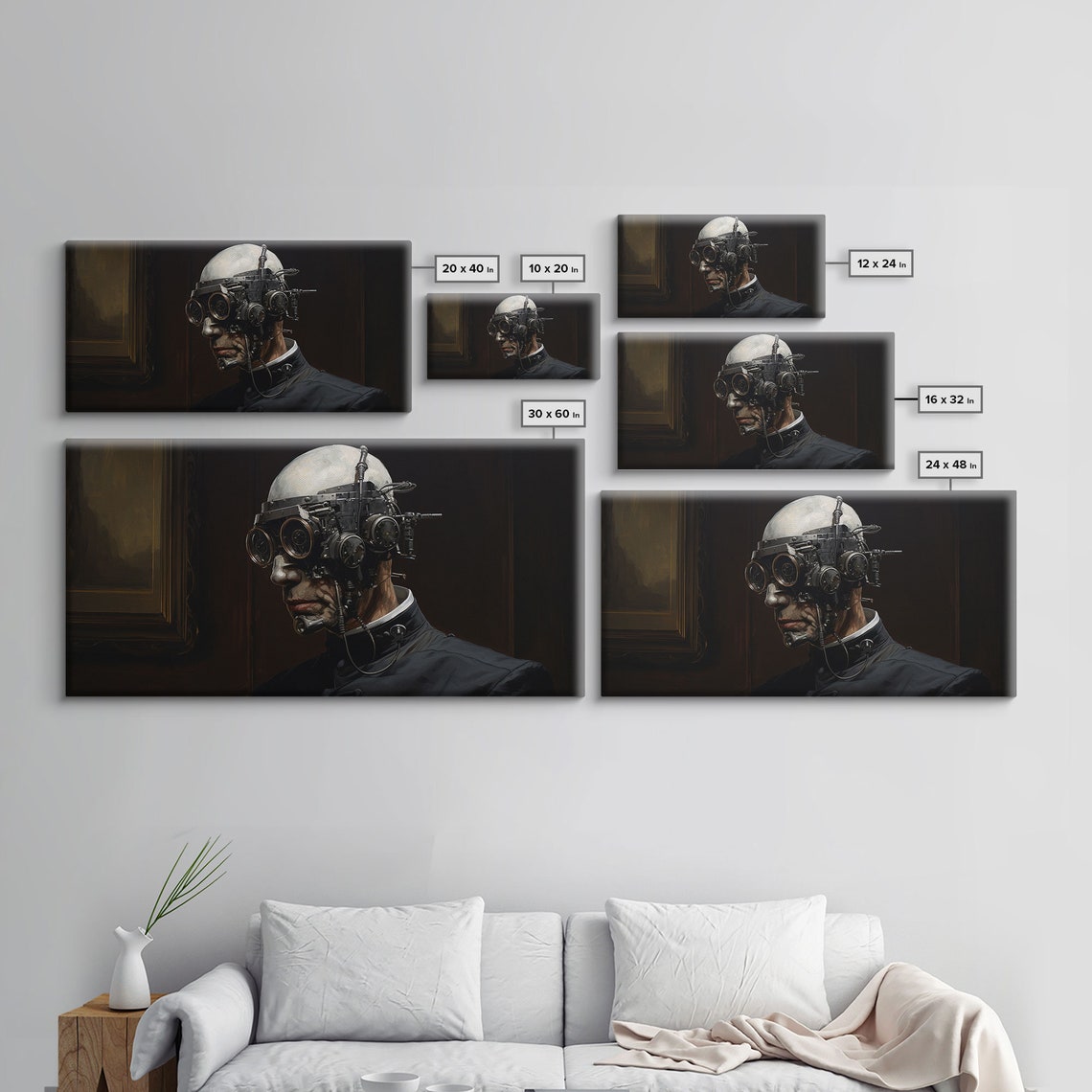 Bald Steampunk Cyborg With Goggles Dark Panoramic Horror Poster - Image 2
