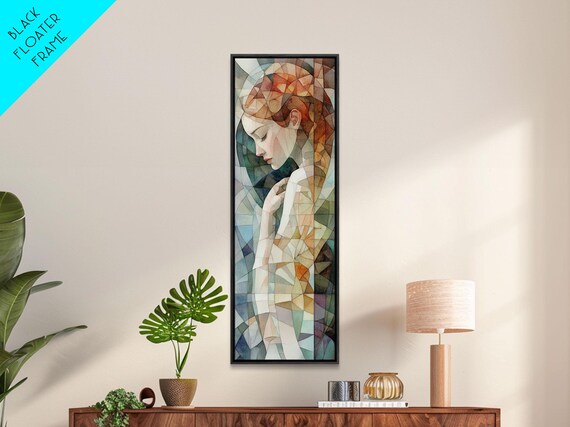 Mosaic Geometric Woman Portrait Red Hair Stained Glass Art Nouveau Vertical Poster