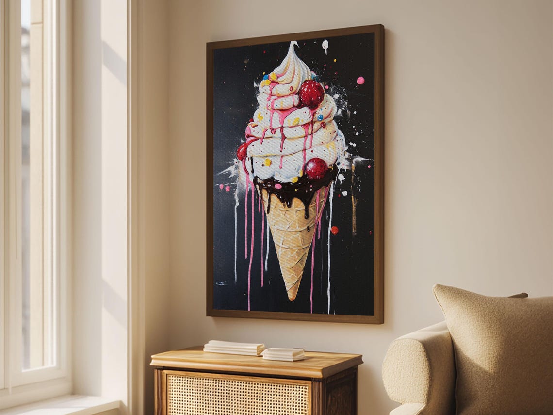Dripping Ice Cream Sundae Cone Pop Art Splatter Food Art Print - Image 4
