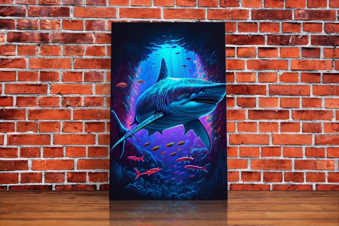 Shark Colorful Retro-Style Watercolor Ocean Poster Print - Image 6