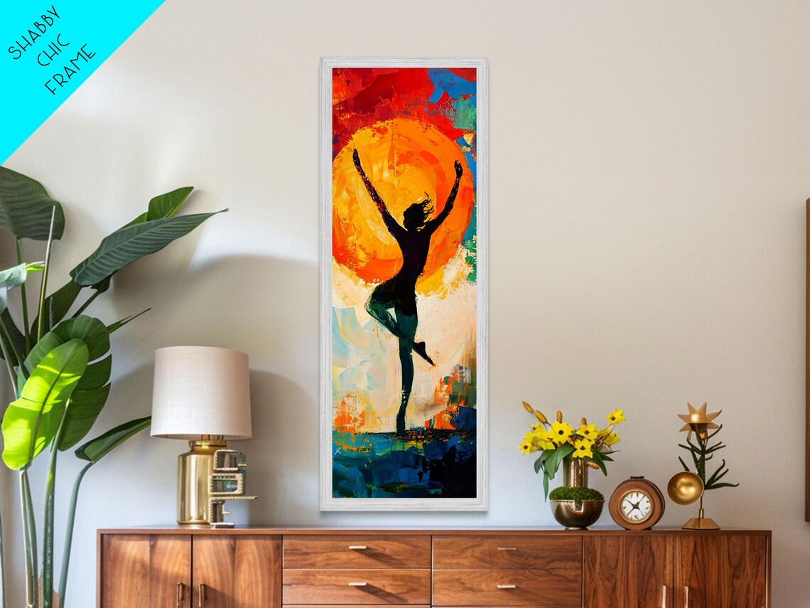 Dancer Silhouette Vibrant Sunset Orange Sun Boho Dance Coastal Vertical Poster - Image 6