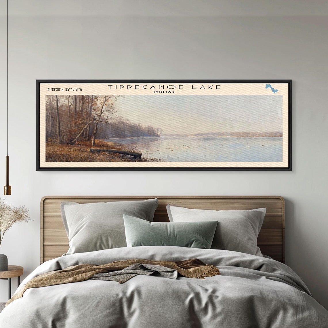 Tippecanoe Lake Indiana Panoramic Misty Autumn Shore Wall Art Poster - Image 4