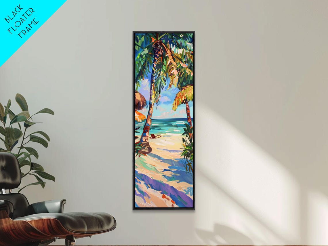 Tropical Palm Beach Impasto Painting Turquoise Ocean Bright Art Poster - Image 4
