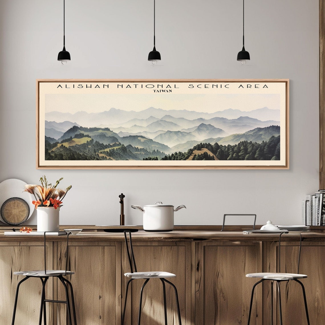Alishan Taiwan Misty Layered Mountain Ridges Forest Panoramic Poster