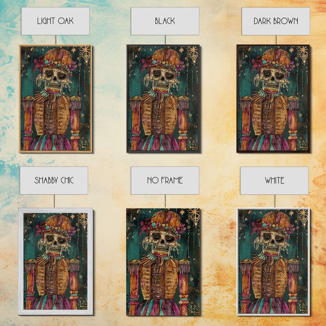 Skeleton Nutcracker Colorful Festive Halloween Day Of Dead Art Poster - Image 2
