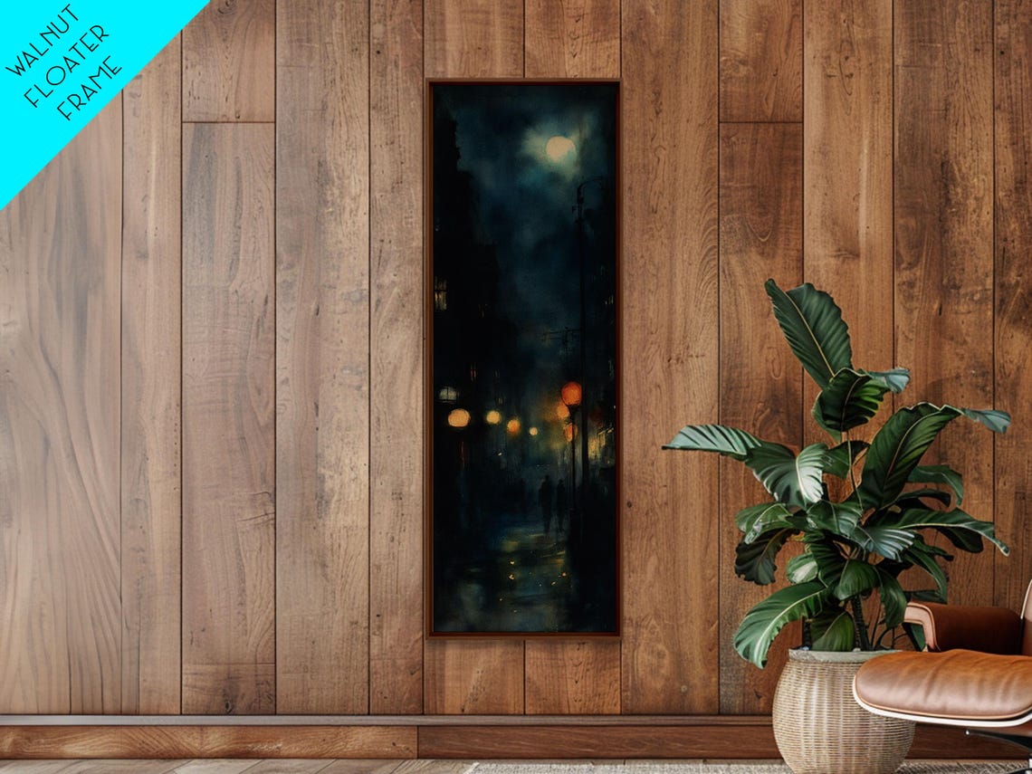 Moody Night Street Scene Glowing Lamps Rainy City Dark Art Poster - Image 6