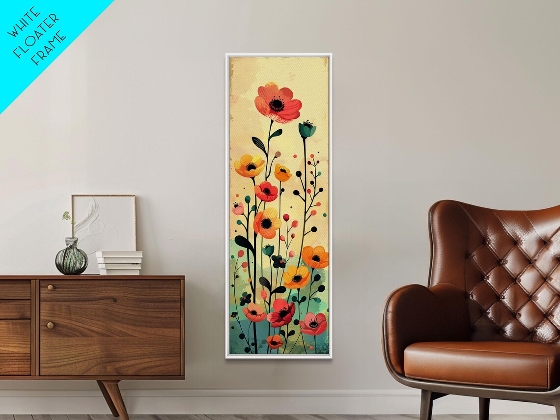 Bright Field Of Wildflowers Warm Yellow Orange Tall Art Print - Image 5