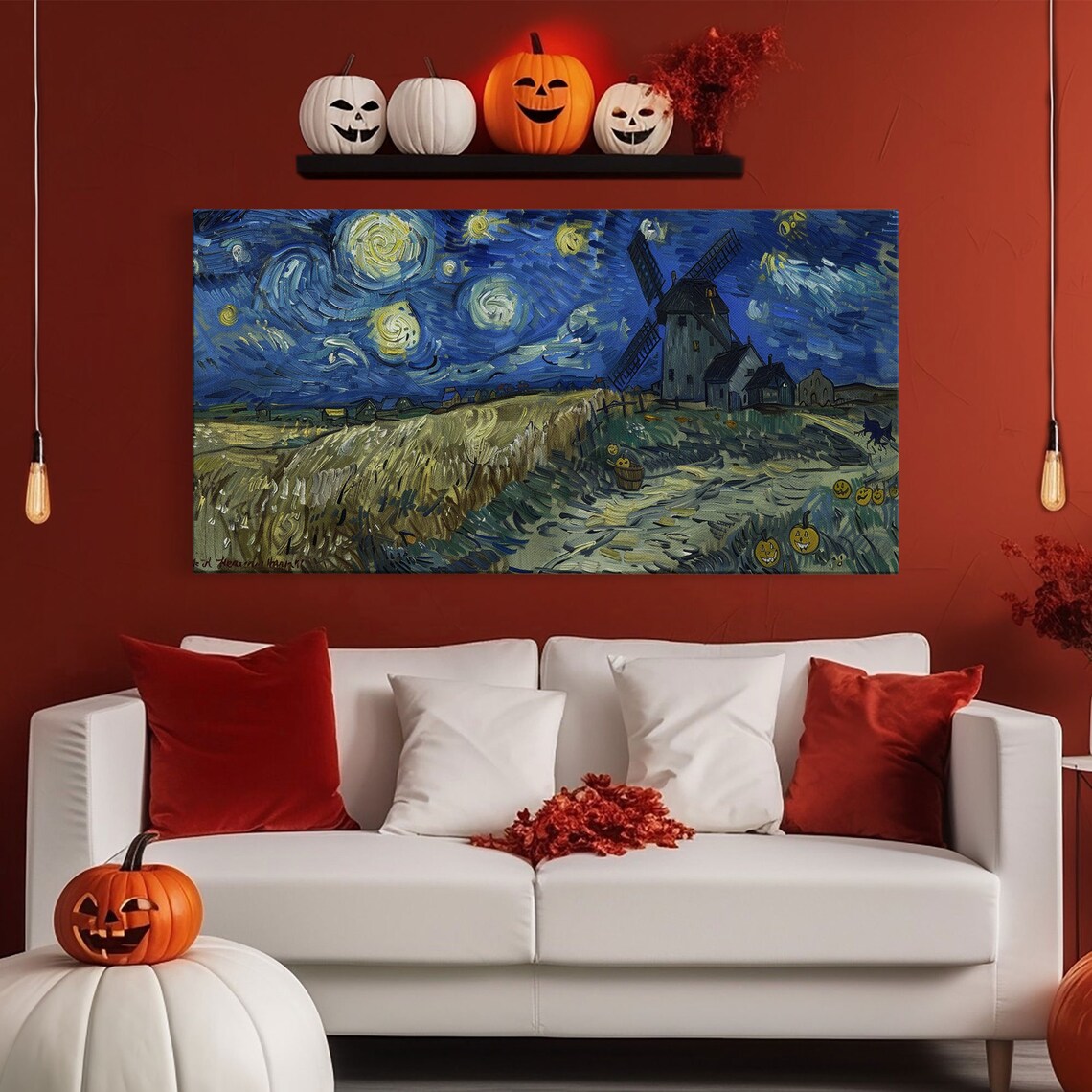Starry Night Inspired Haunted Wind Mill, Spooky Halloween