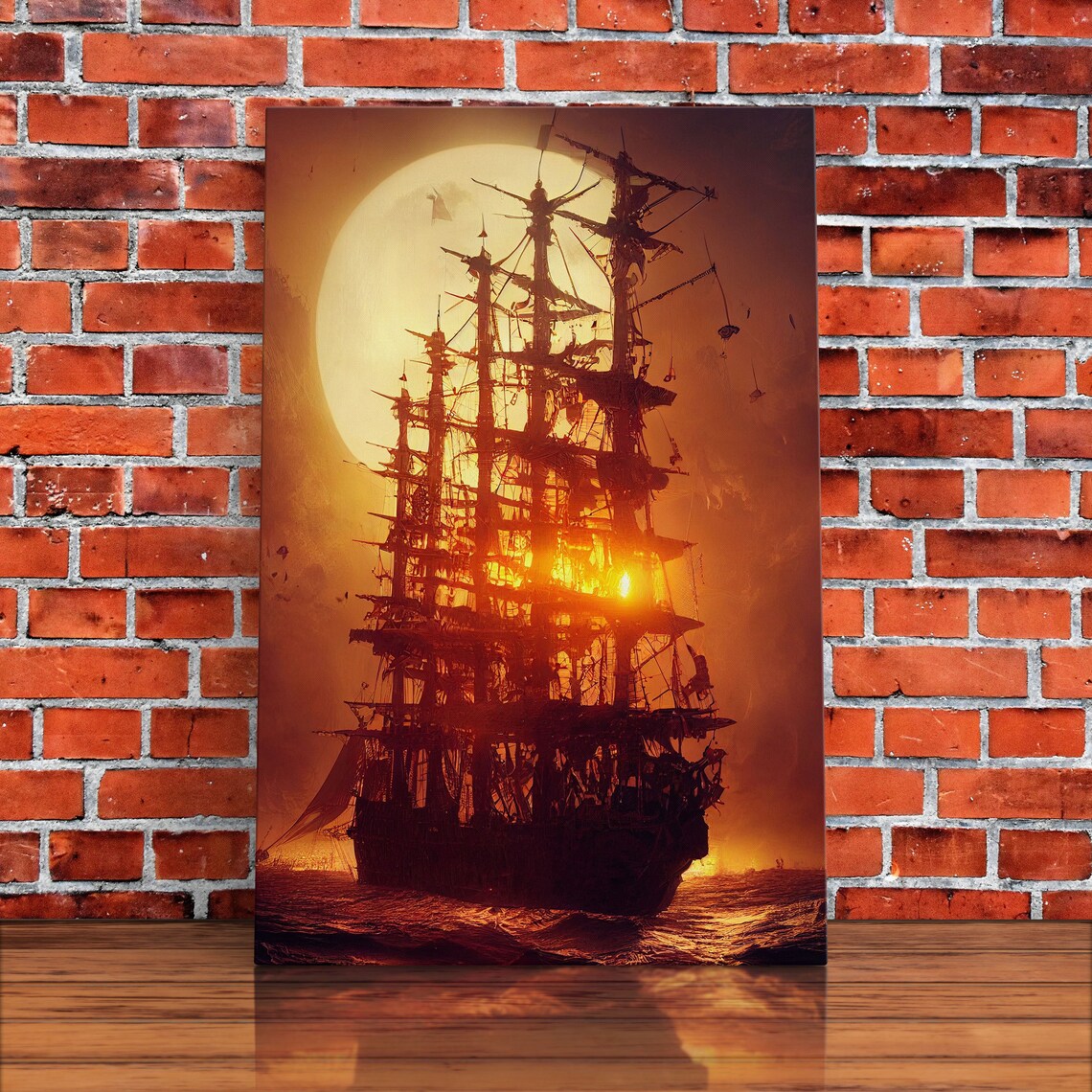 Ghost Ship and Full Moon Spooky Pirate Ship Art Print - Image 5