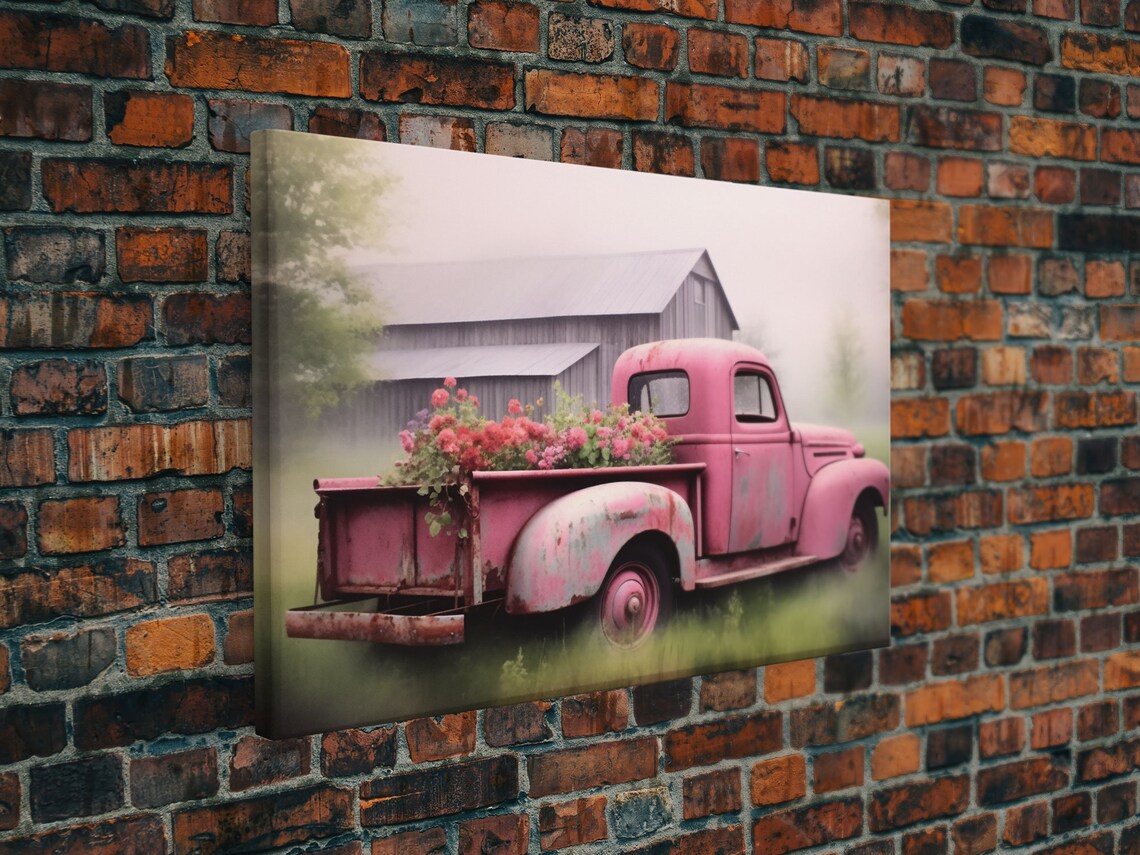 Old Truck With Flowers and Old Barn, Farmhouse Art Print - Image 4