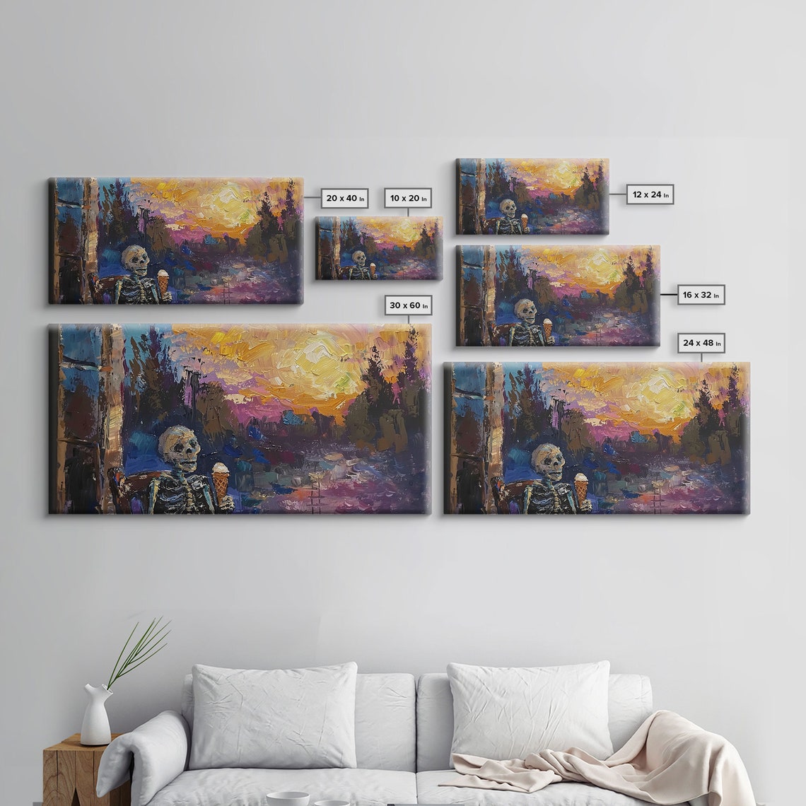 Skeleton Eating Ice Cream At Sunset Colorful Impressionist Art Poster - Image 2