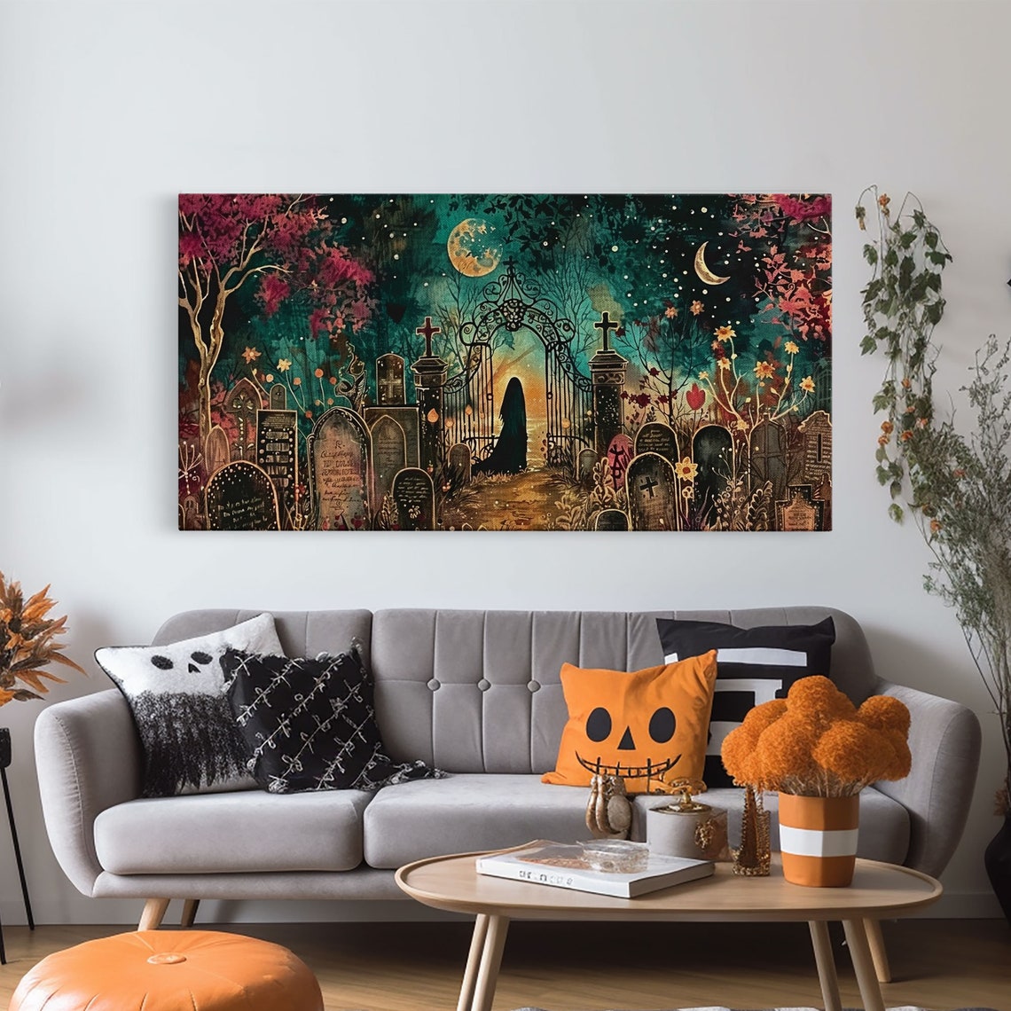 Banshee Graveyard Spooky Halloween Night Moon Decor Wall Art - Image 6