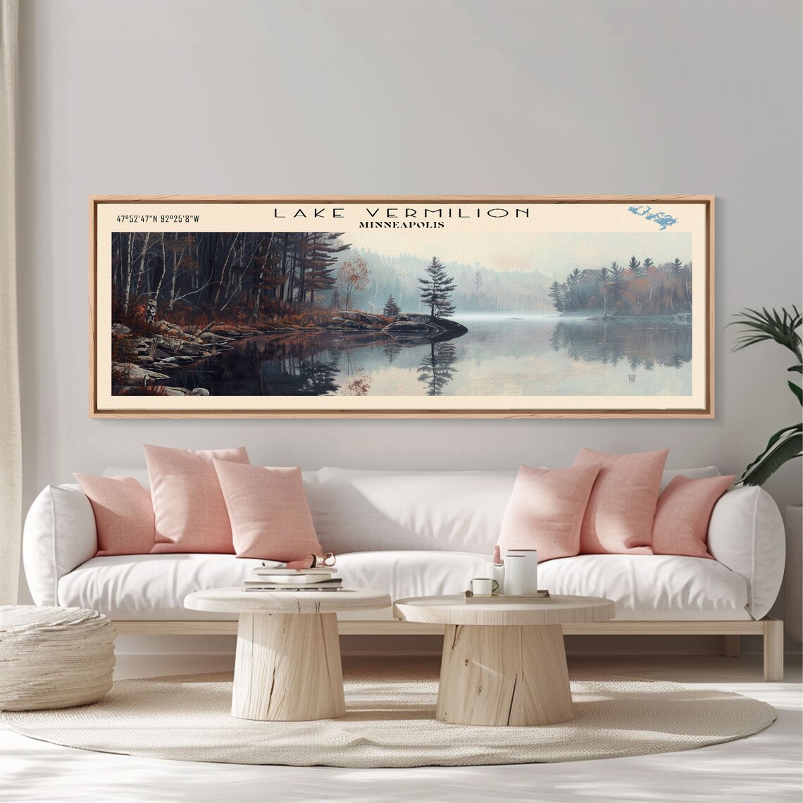 Lake Vermilion Minnesota Misty Pine Shore Sunrise Reflection Travel Poster - Image 5