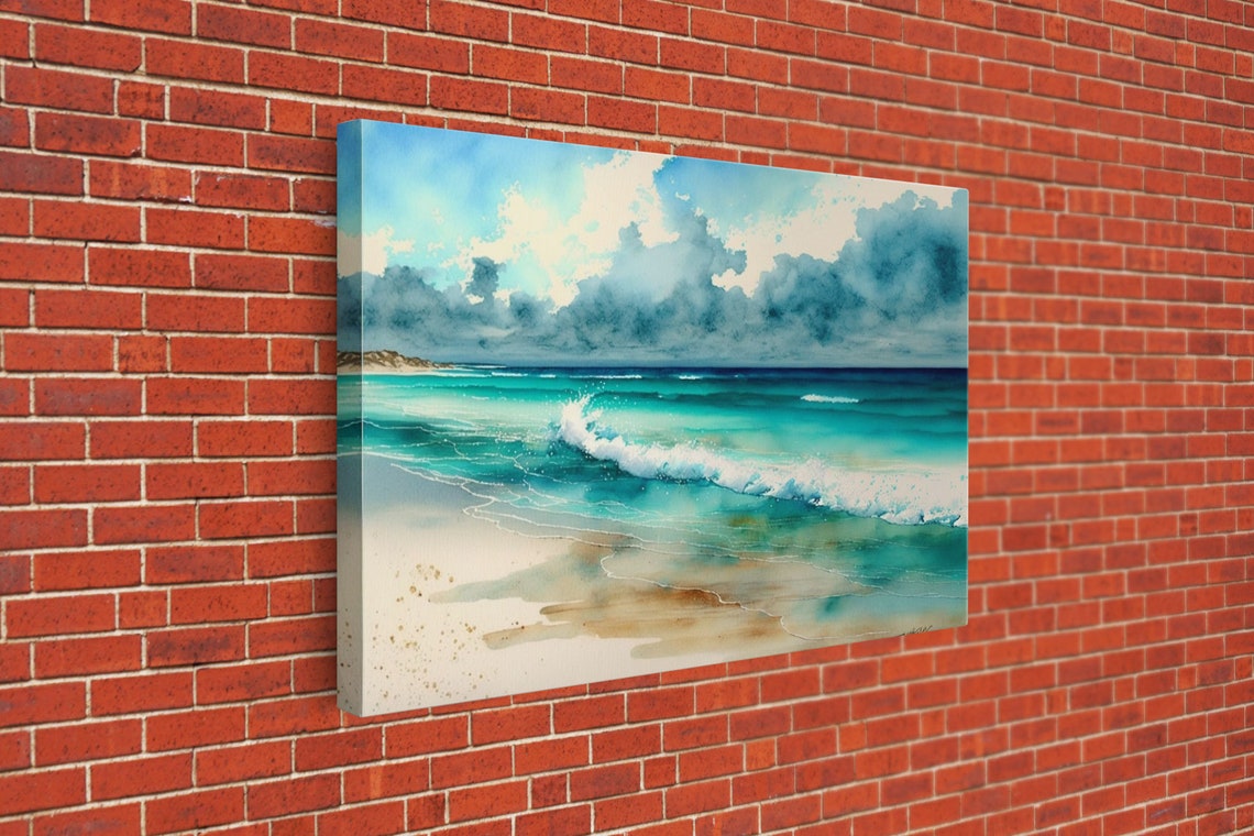 Ocean Wave Watercolor Dramatic Storm Clouds Foamy Breakers Art Poster - Image 2