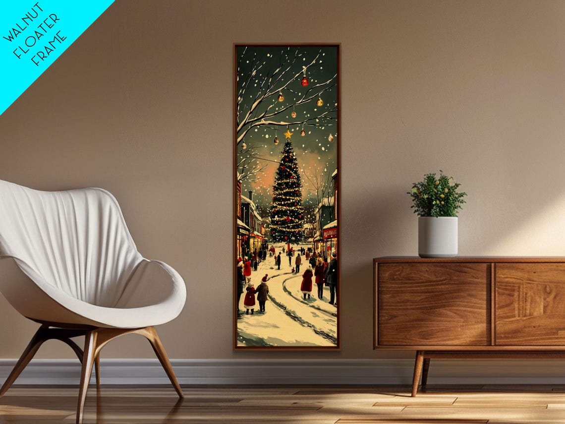 Christmas Tree Town Square Snowy Night Vintage Holiday Poster - Image 3