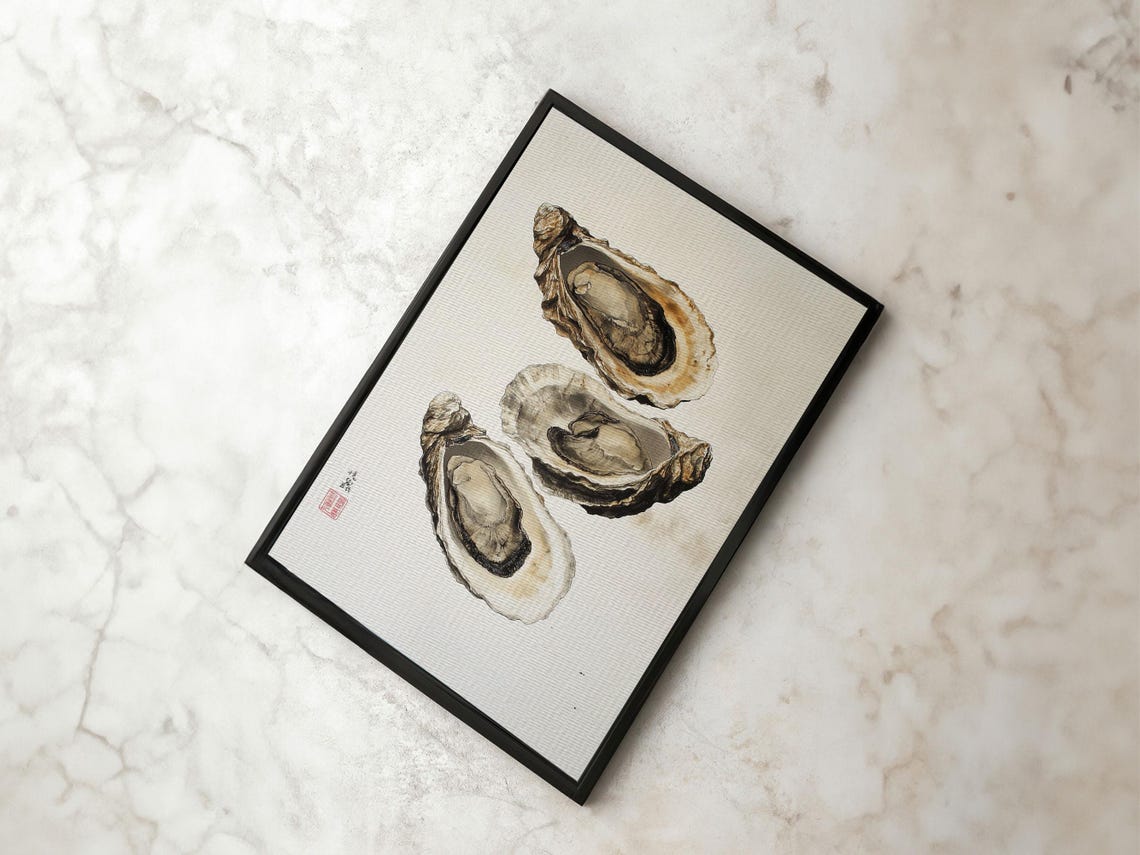 Japanese Oyster Shells Watercolor Painting Minimal Coastal Art Print - Image 2