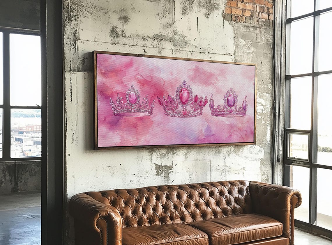 Pink Jewel Tiaras Triple Crown Princess Glam Watercolor Wall Poster - Image 4