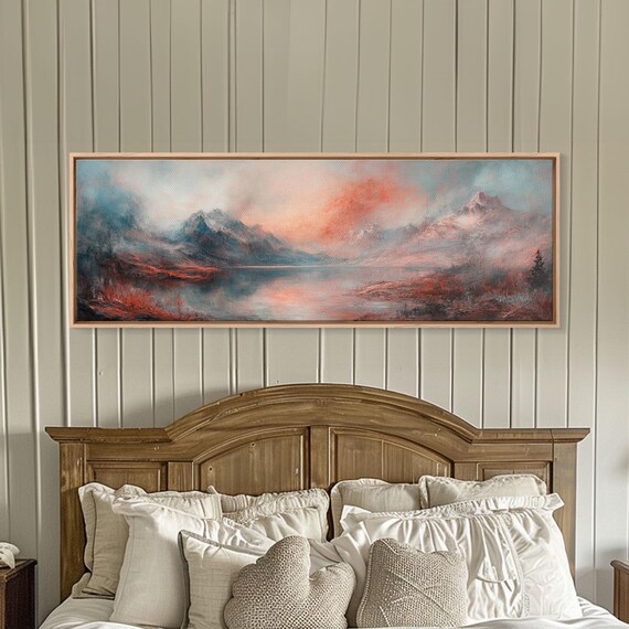 Subdued Moody Panoramic Landscape Painting Print Framed Art Print Living Room Wall Art Minimalist Art Dark Decor