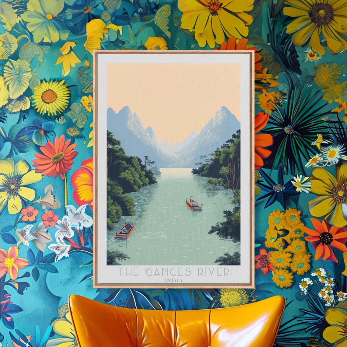 The Ganges River India Sacred Waterway Hills Boats Retro Travel Poster - Image 4