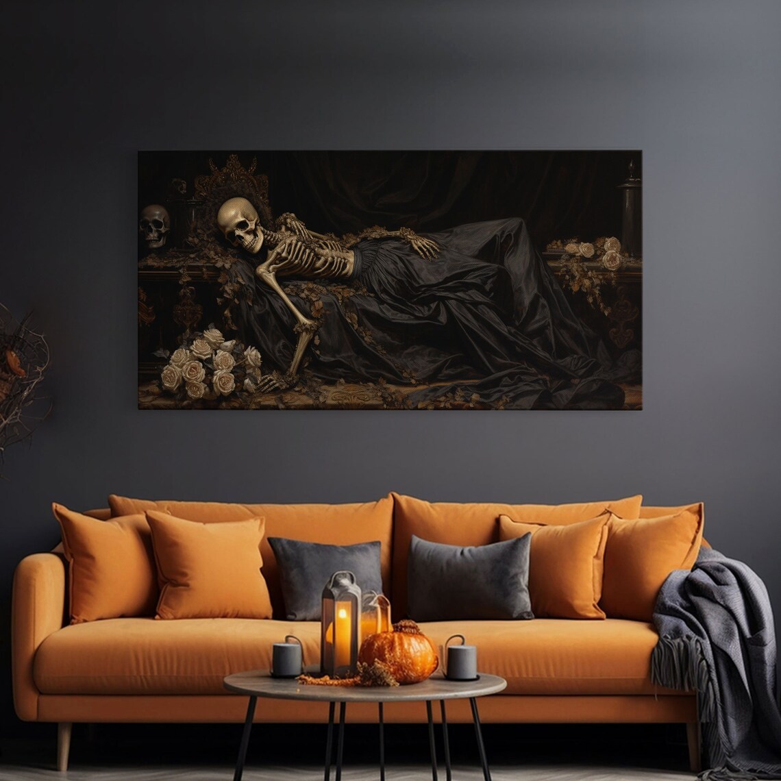 Sleeping Skeleton, Creepy Victorian Halloween Art Print