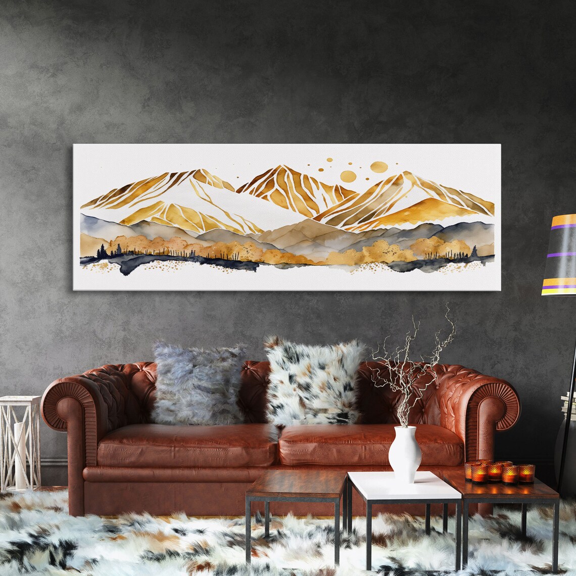 White Gold Mountain Landscape Panoramic Art Print - Image 3
