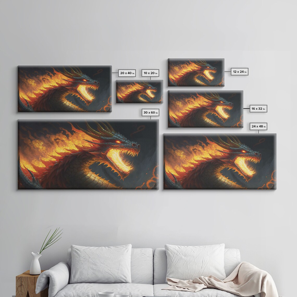 Fire-Breathing Horned Dragon, Colorful Fantasy Art Print - Image 2