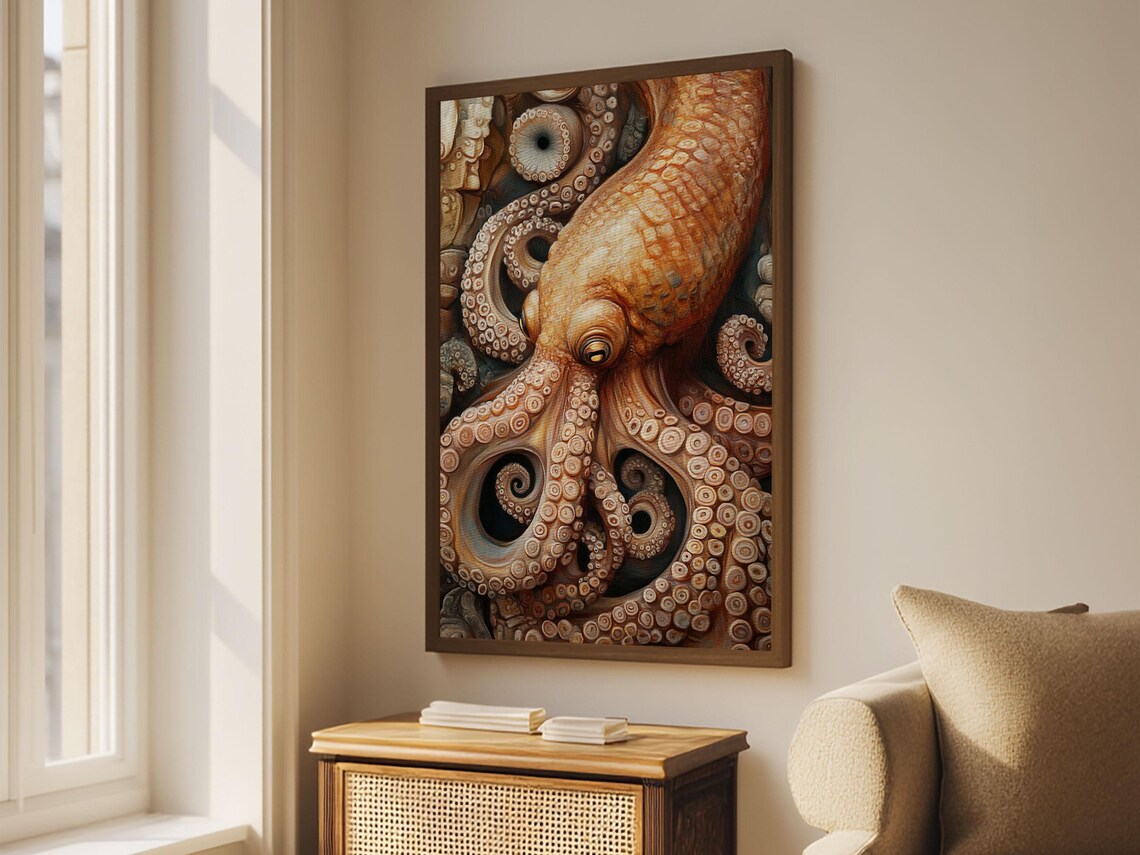 Octopus Tentacles Framed Print Coastal Decor Ocean Art Nautical Wall Art Above Sofa Whimsical Octopus Painting Artwork - Image 2