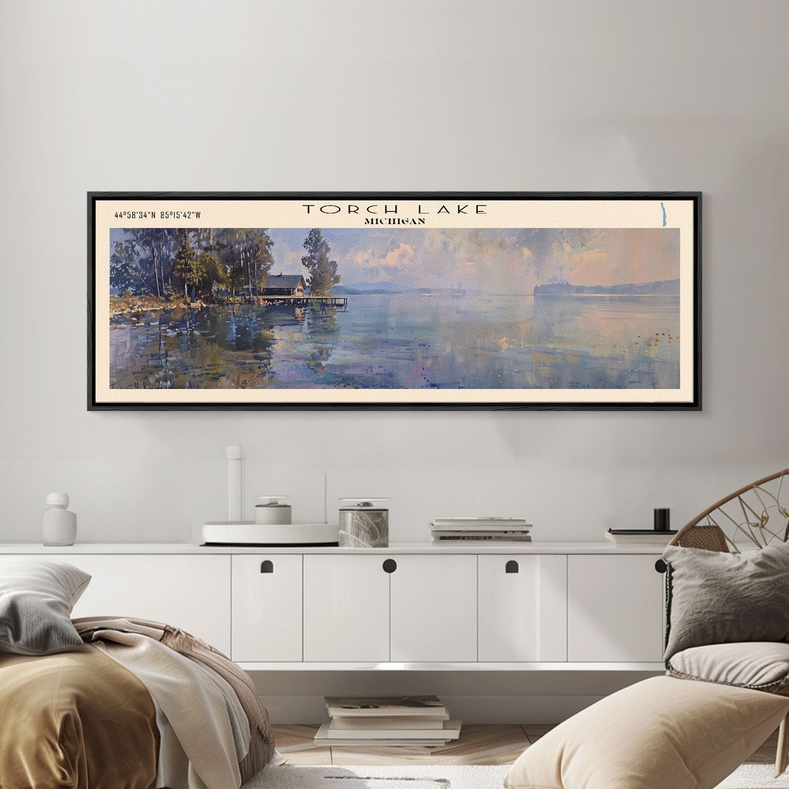 Torch Lake Michigan Boathouse Dock Pastel Morning Water Travel Poster - Image 5
