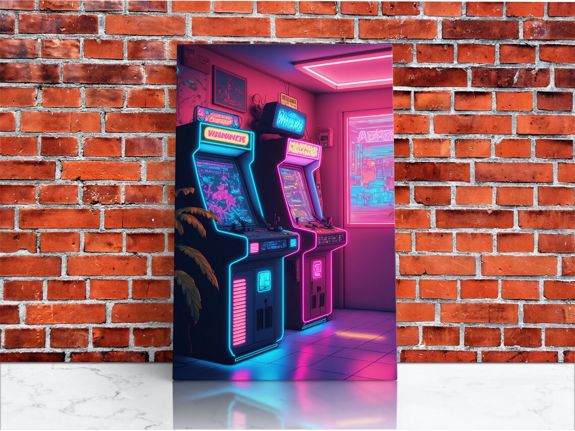 Retrowave Arcade Room Neon Gamer Art, Poster Print - Image 2