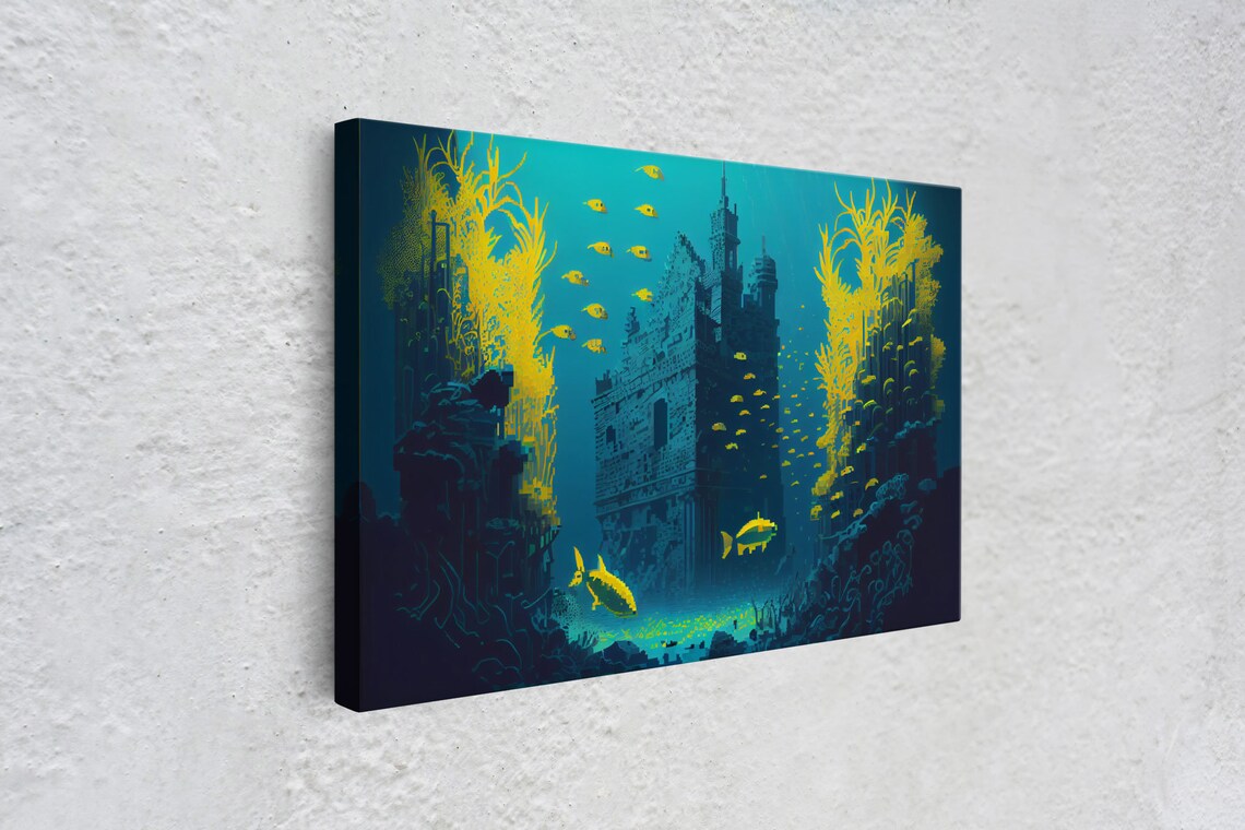 Underwater Castle 8-Bit Pixel Art, Video Game Room Art Print - Image 4
