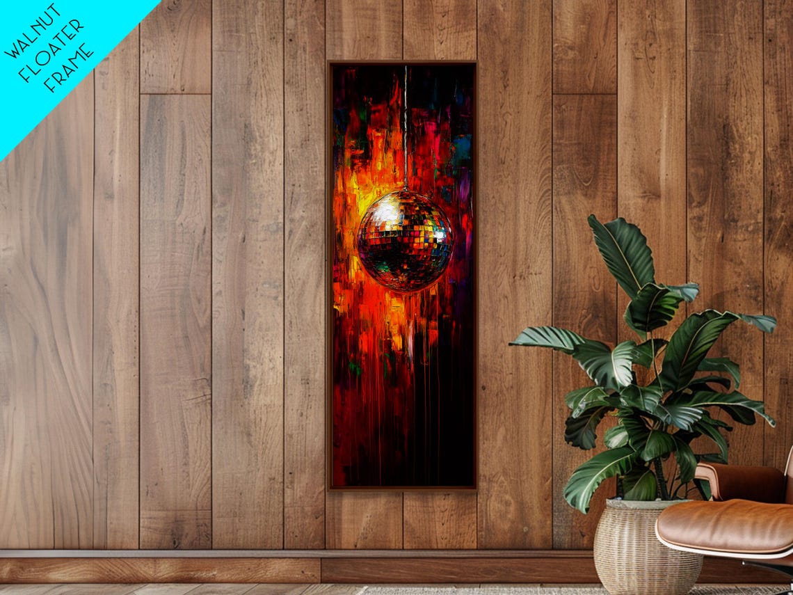 Disco Ball In Fiery Red Abstract Oil Painting Dance Party Art Poster - Image 2