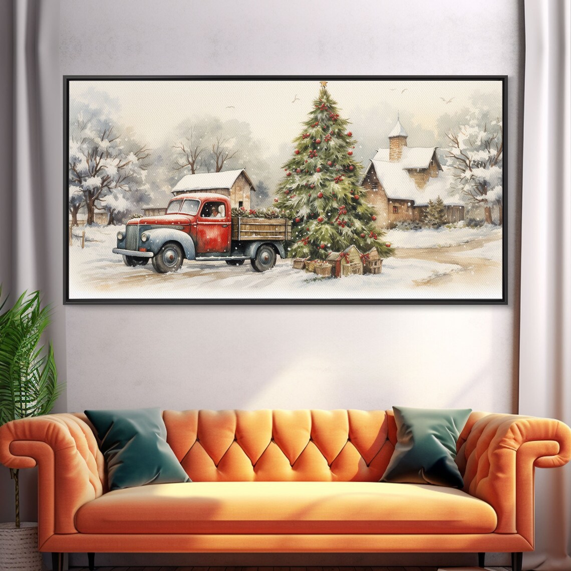 Vintage Red Truck Christmas Tree Farmhouse Art Print - Image 5