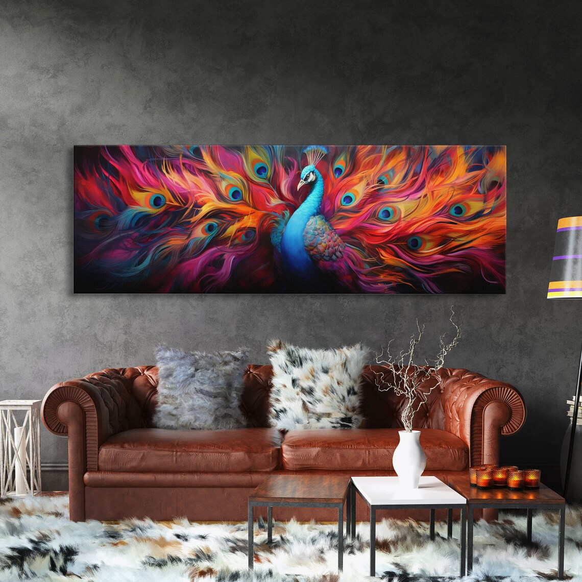 Surreal Peacock, Minimalist MCM Wall Art Print - Image 3