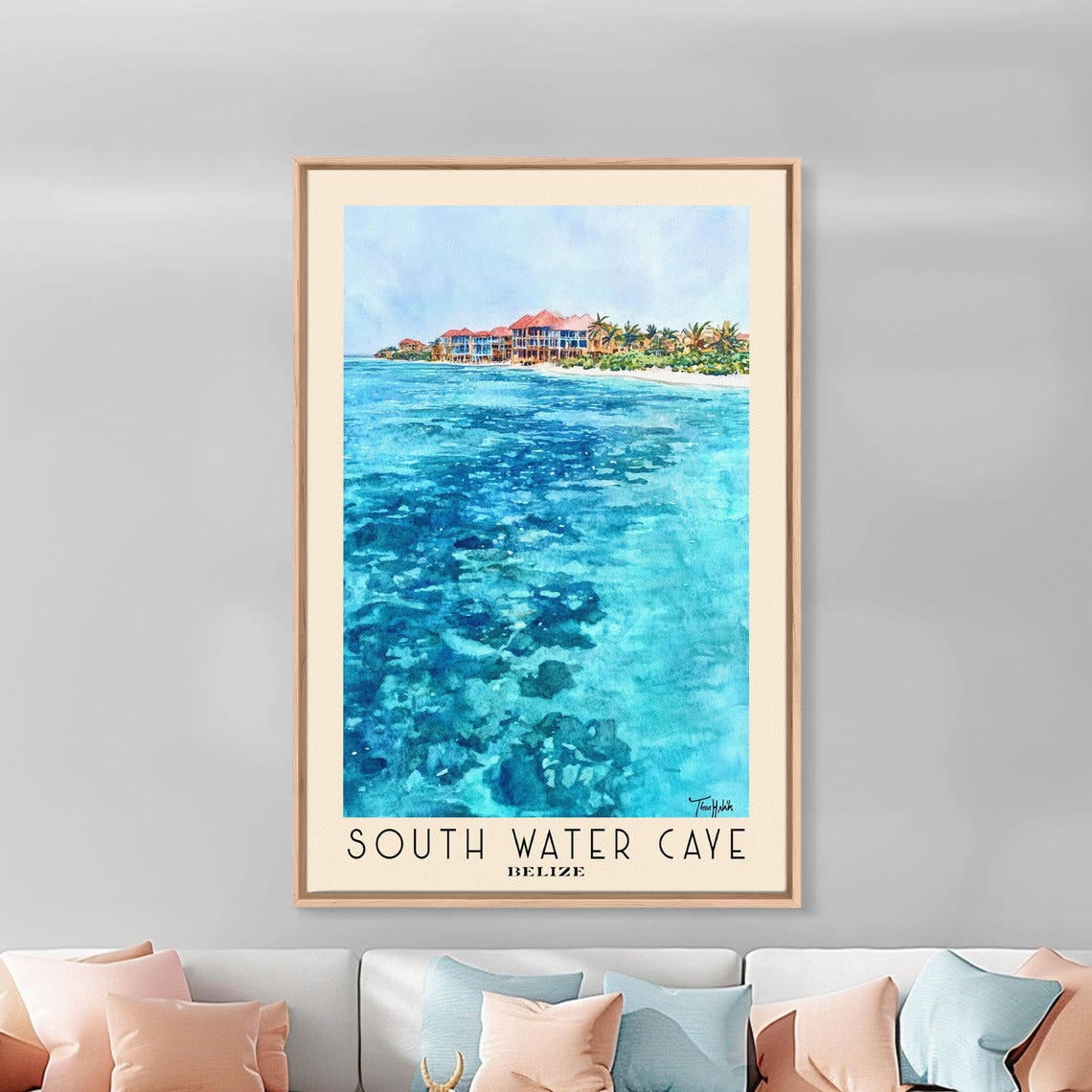 South Water Caye Belize Crystal Water Island Resort Watercolor Poster - Image 2