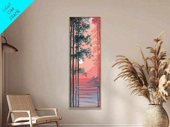Bamboo Forest Soft Pink Light Japanese Art Skinny Art Tall Art Framed Print Ukiyo E Style