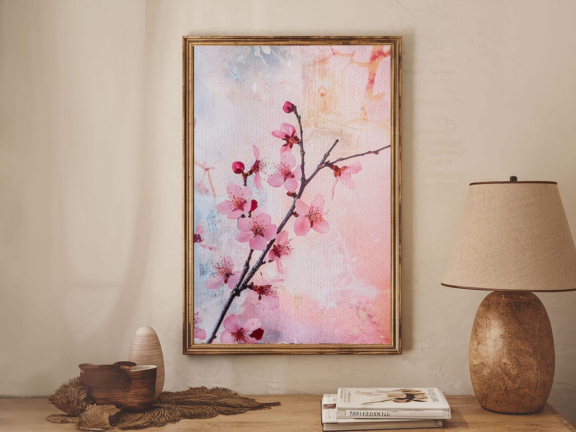 Cherry Blossom Branch Pink Watercolor Botanical Wall Art Print - Image 5