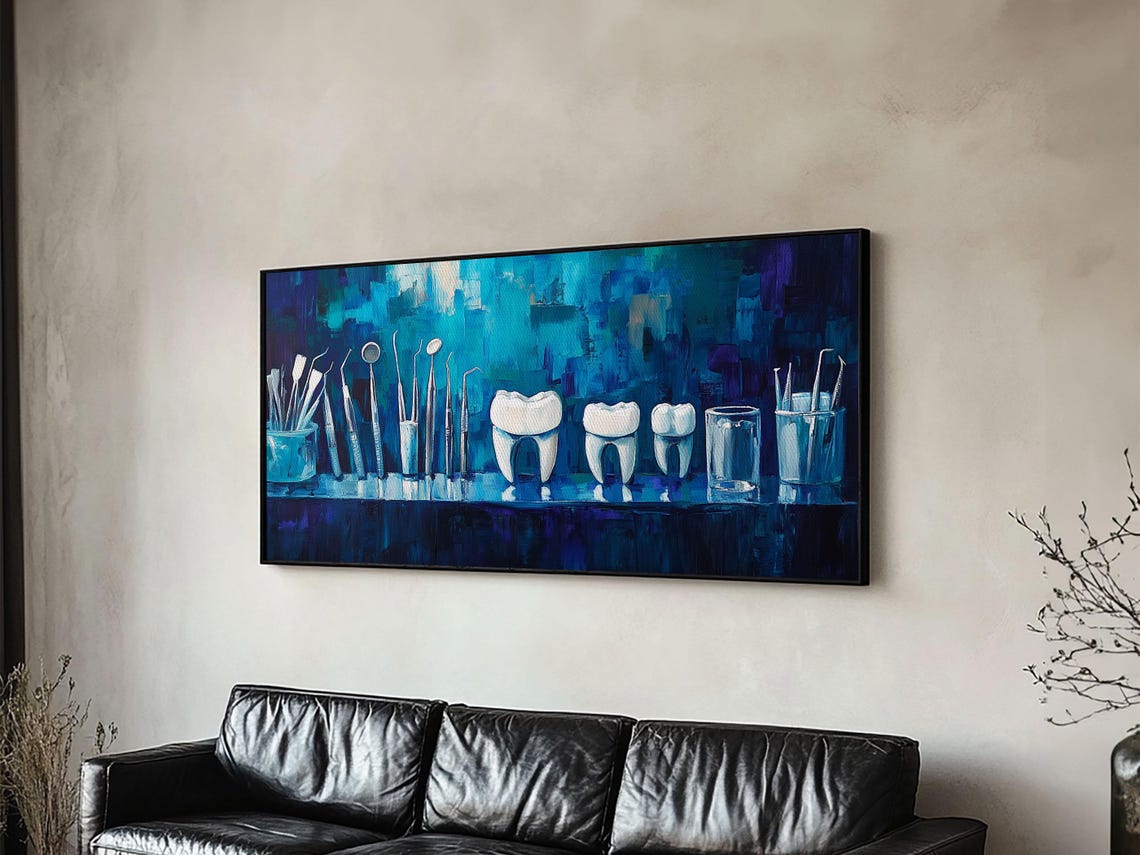 Modern Dental Tools Blue Teal Abstract Dentist Office Wall Decor Print - Image 3