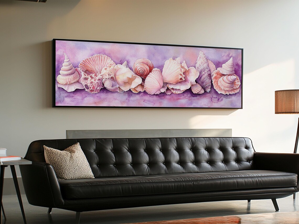 Pink Seashells Watercolor Coastal Horizontal Beach House Wall Art Poster - Image 6