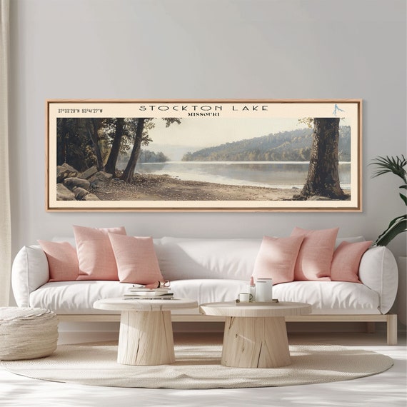 Stockton Lake Missouri Panoramic Framed Print Lake House Decor Wall Art Travel Poster Scenic Landscape Bedroom Decor