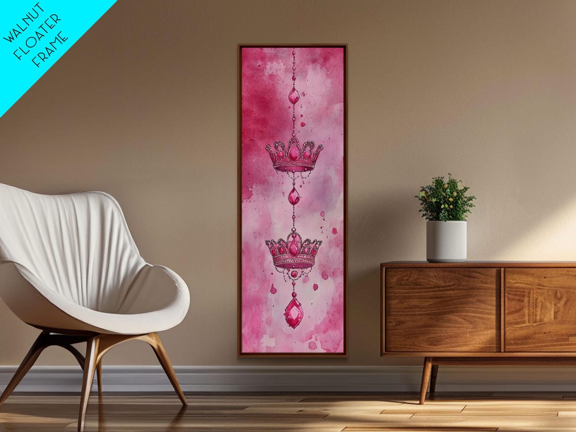 Ruby Crowns Hanging Chains Pink Watercolor Royal Gem Art Poster