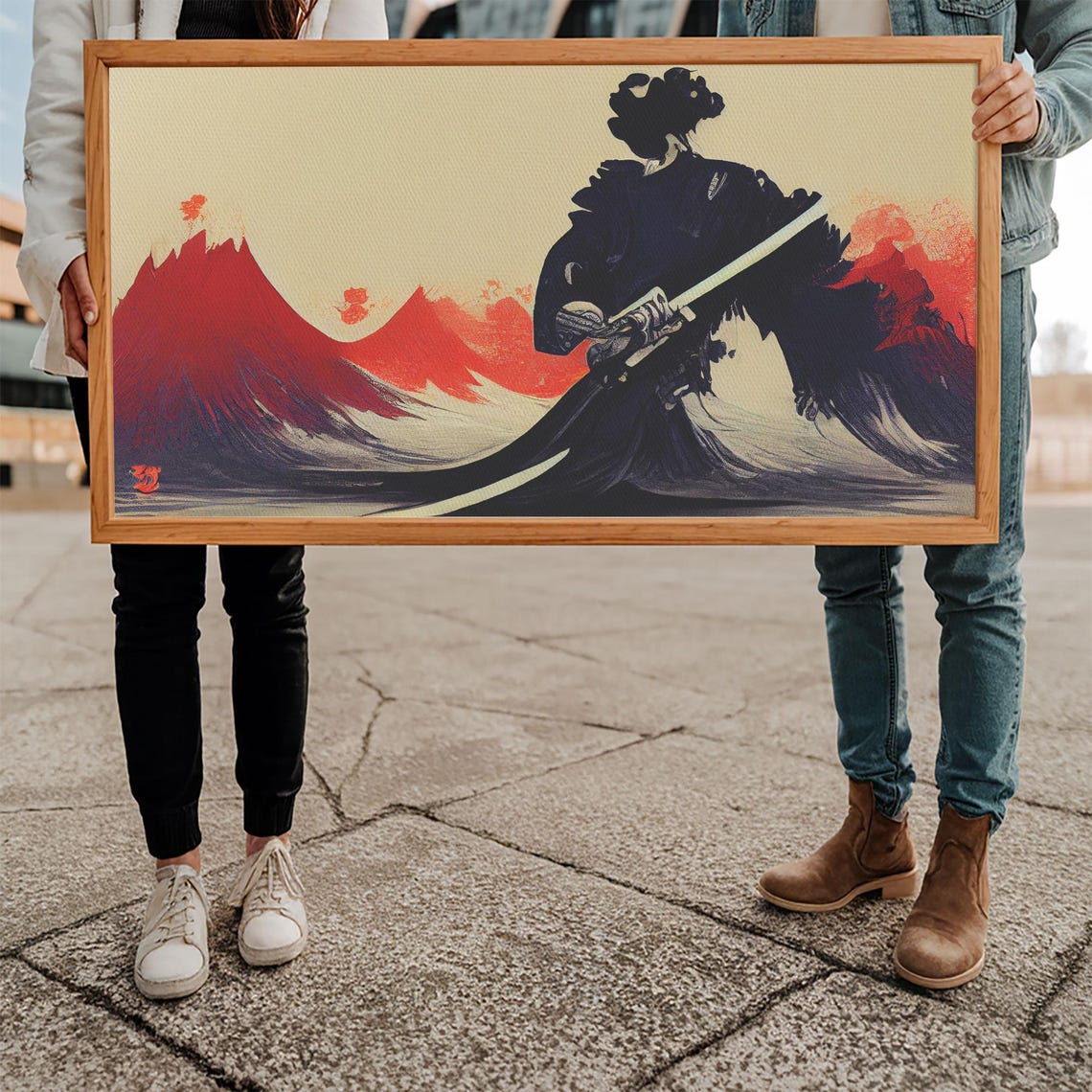 Japanese Samurai Superimposed Over Mountains Ready To Hang Print Wall Art Framed Wall Art Mancave Wall Art - Image 5