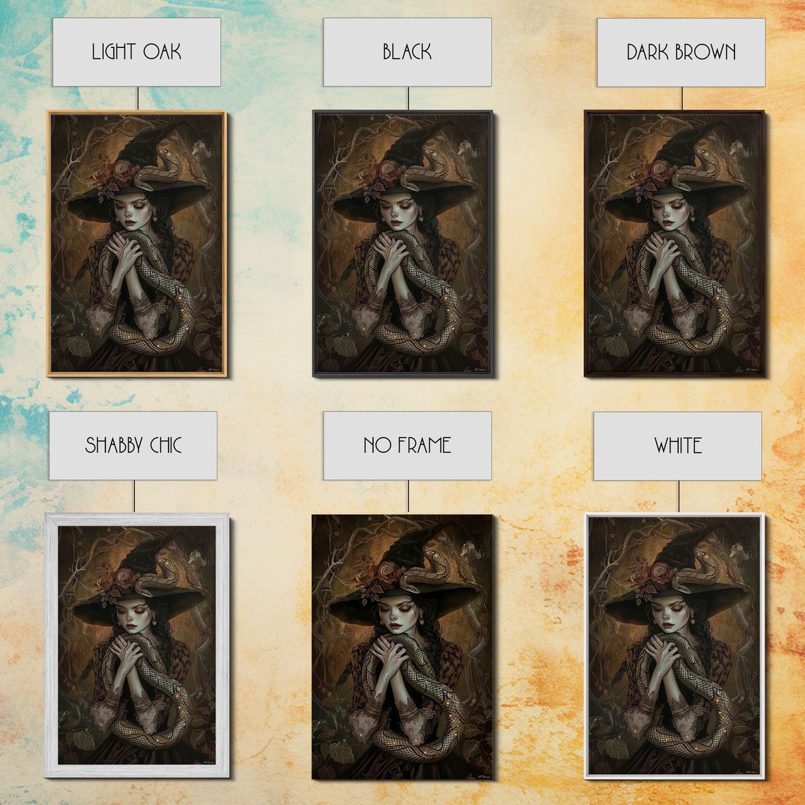 Mysterious Witch Holding Serpent Snake Coiled Dark Fantasy Poster - Image 3