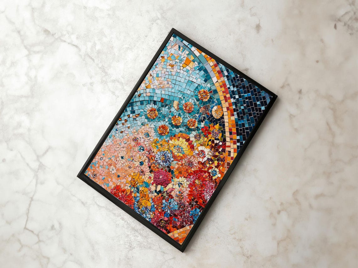 Colorful Floral Mosaic Tile Art Print Moroccan Botanical Wall Poster - Image 3