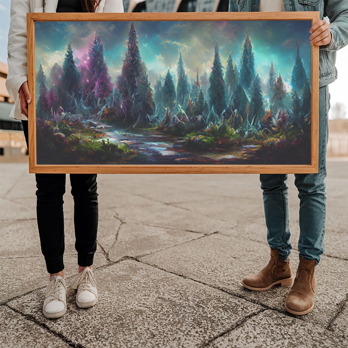 Trippy Psychedelic Forest Tall Pines Vivid Colorful Art Poster - Image 5